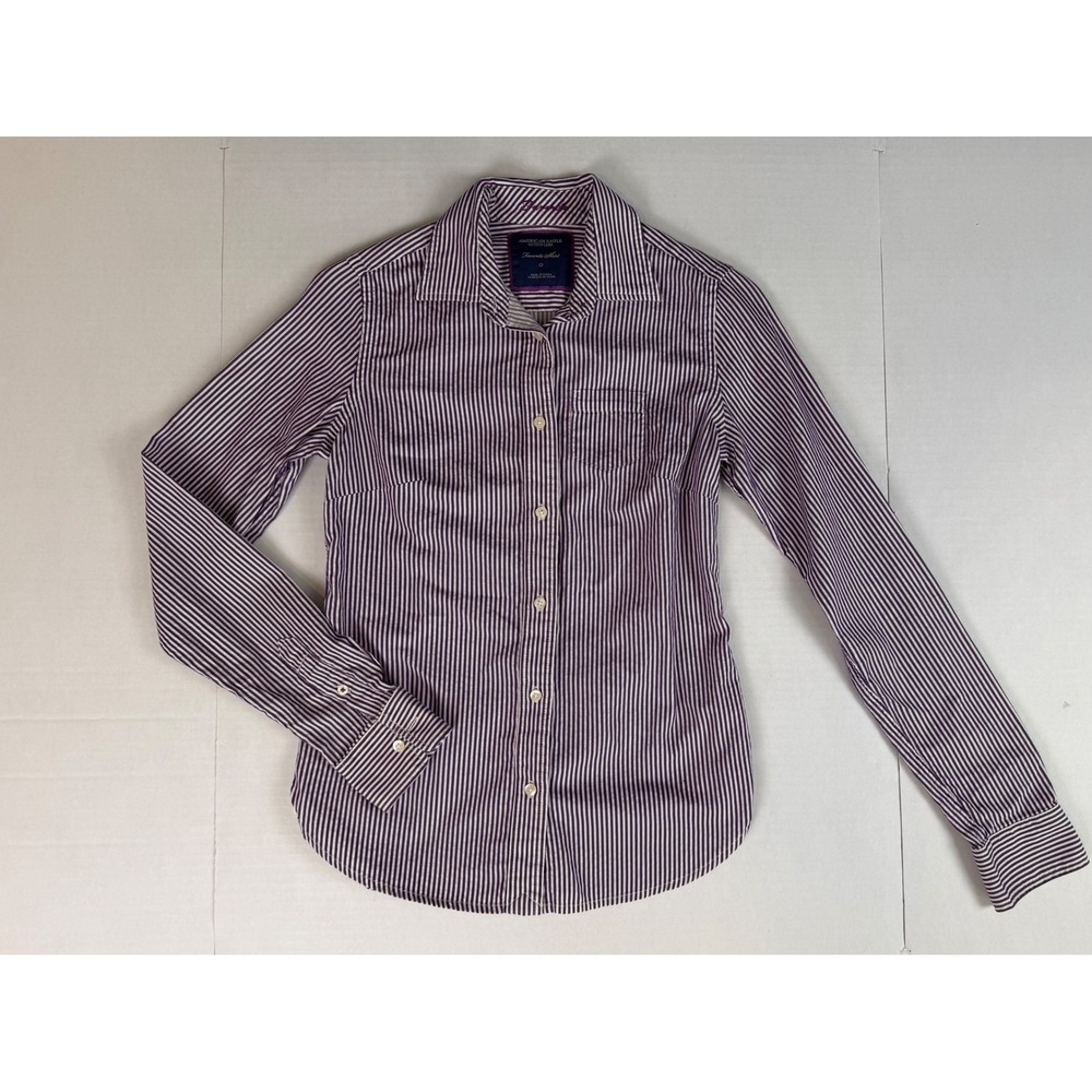 American Eagle Favorite Shirt Purple Stripe Button Front Shirt 0